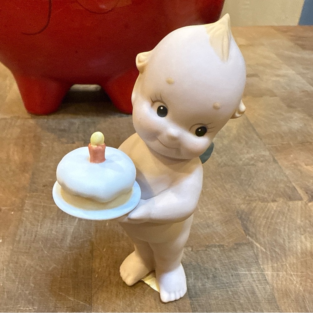 Jesco 1991 Porcelain Kewpie with Cake Figurine Birthday Cake Accent